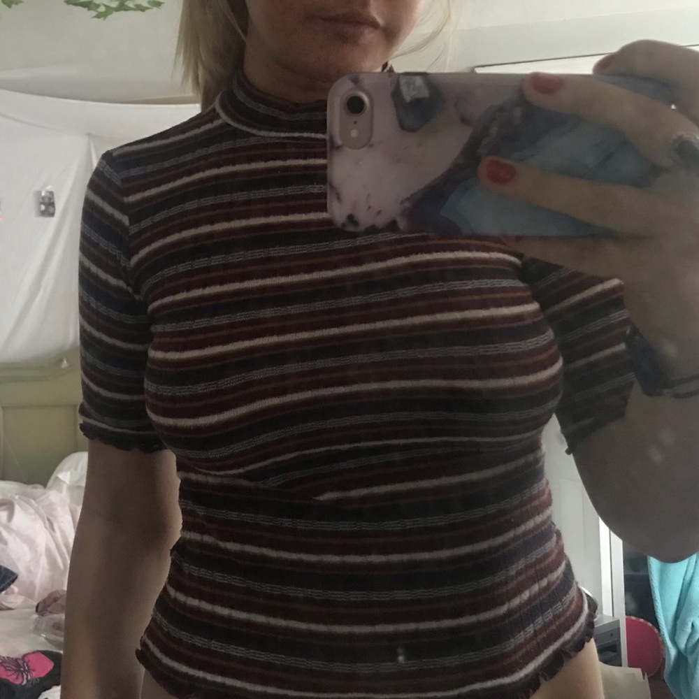 Cute knitted striped red,orange,white and blue top
